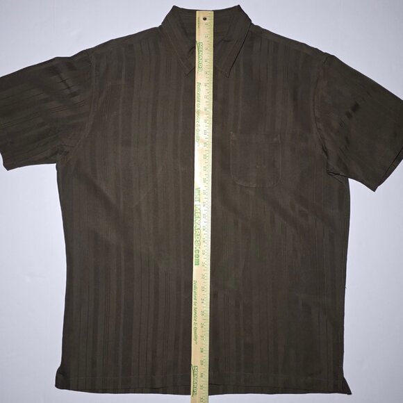 Van Heusen Mens Army Green Striped Button Up Shirt SIze Large 16/16 - Picture 8 of 8